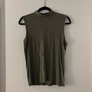 Rachel Zoe Sleeveless Olive-Green Ribbed Tank Top | Size Large
